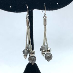 New Gray and Silver Tone Triple Strand Ball Dangle Earrings